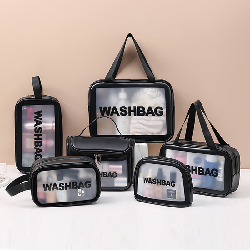 New transparent cosmetic bag, six-piece set, pvc toiletry bag, swimming bath bag, beach bag, and popular pu frosted bag details Picture