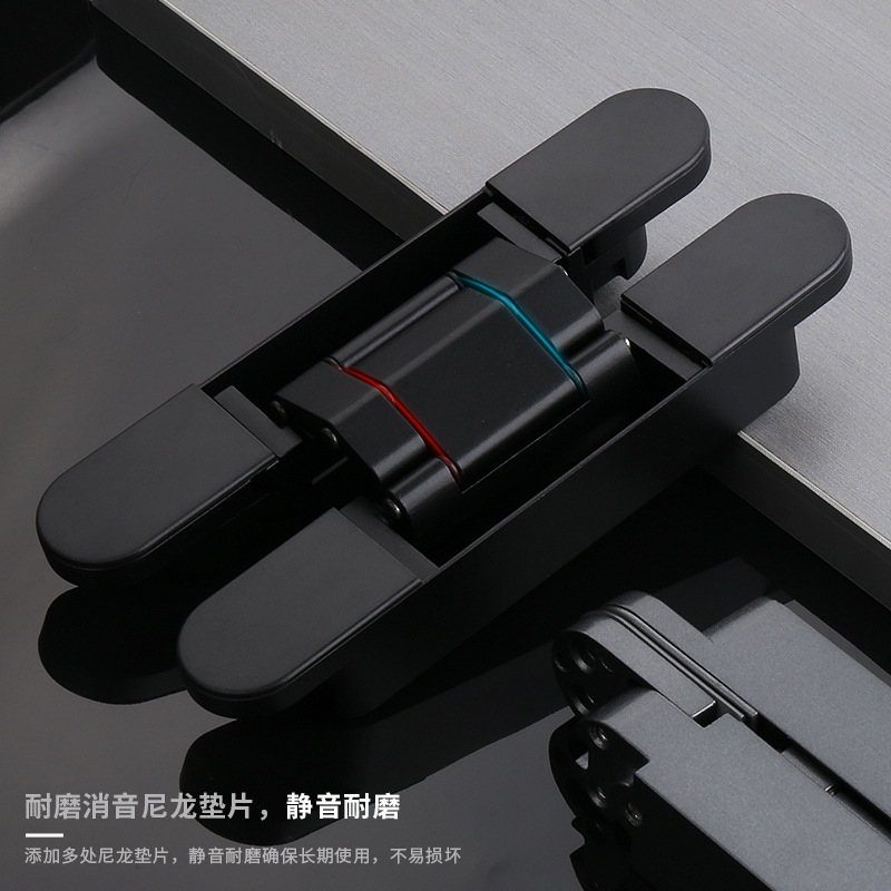 Invisible door hinges, outward-opening wooden doors, folding doors, cross concealed hinges, heavy-duty 180-degree hidden three-dimensional adjustable hinges Specification drawing