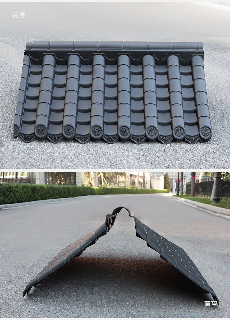 60 Double-sided integrated antique tile, PP resin tile, Chinese snack cart roof, plastic watt, large double-sided fence tile details Picture