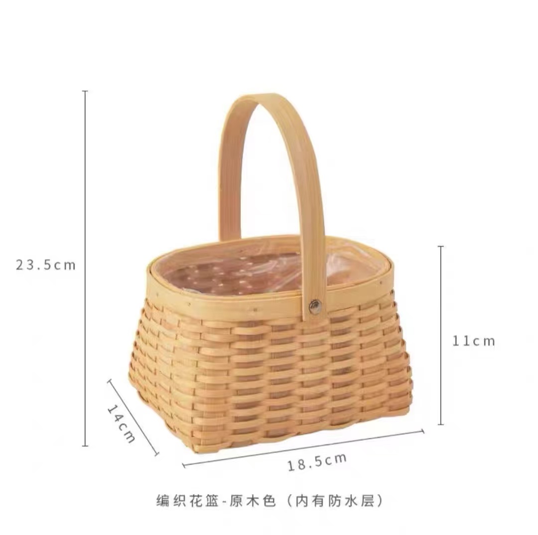 国潮仿藤条手工编织花篮田园风系列塑料藤编手提篮绿植小花篮装饰摆件