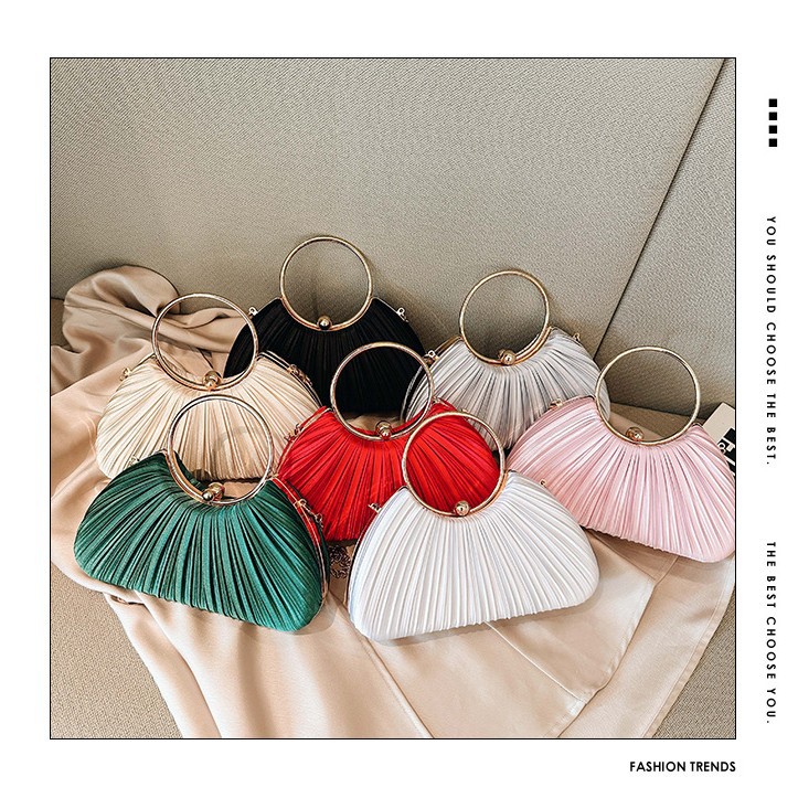New cross-border pleated evening bag, ladies' handbag, socialite's elegant banquet clutch, dress bag, circular handbag full figure