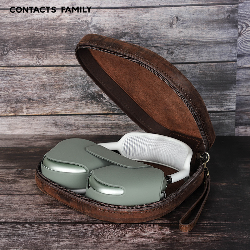 airpodsmax earphone case, cowhide Apple over-ear wrist zipper earphone case, one-piece consignment full figure