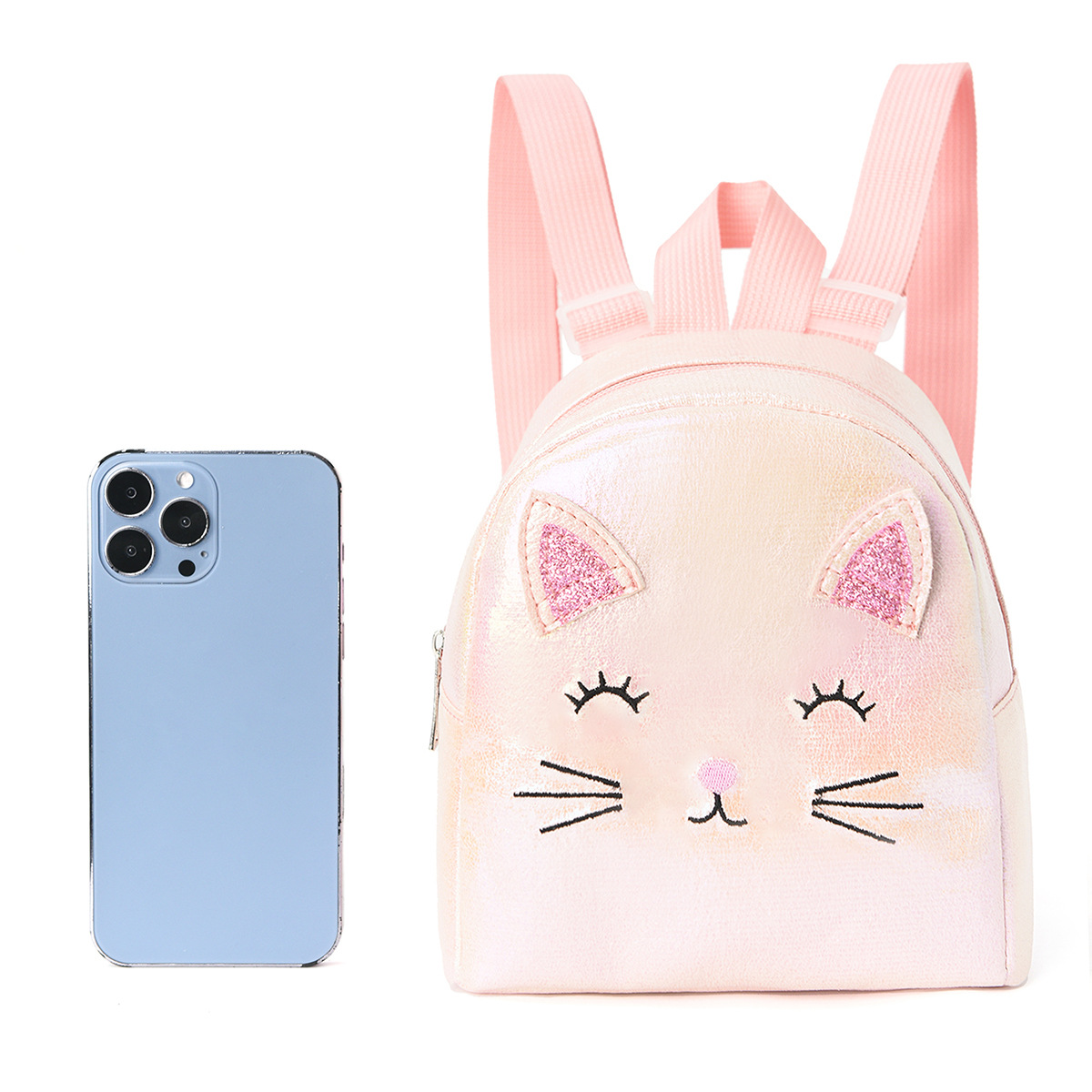 Mini and cute cat-embroidered backpack for children and girls, a classic backpack suitable for daily life of little girls, kindergartens and primary school students Specification drawing