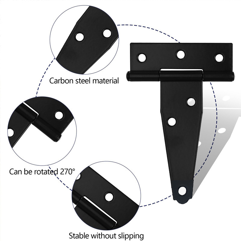 T-shaped hinge hinge barn door slotted bearing door iron 6-inch black folding T-shaped V-belt hinge hinge Specification drawing