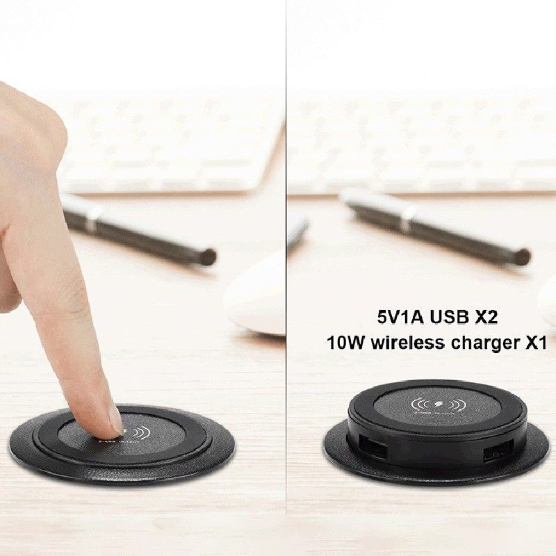 Wireless charger three-in-one, hotel bedside table, office desk furniture, embedded mobile phone charger manufacturer wholesale Specification drawing
