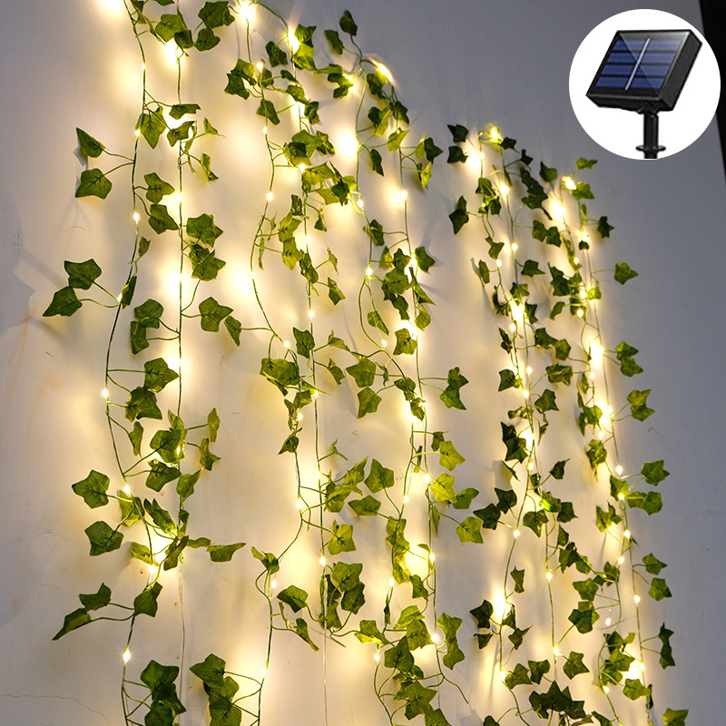 Amazon led outdoor courtyard decorative wicker lamp, new green leaf wicker color lamp, solar maple leaf wicker lamp string full figure