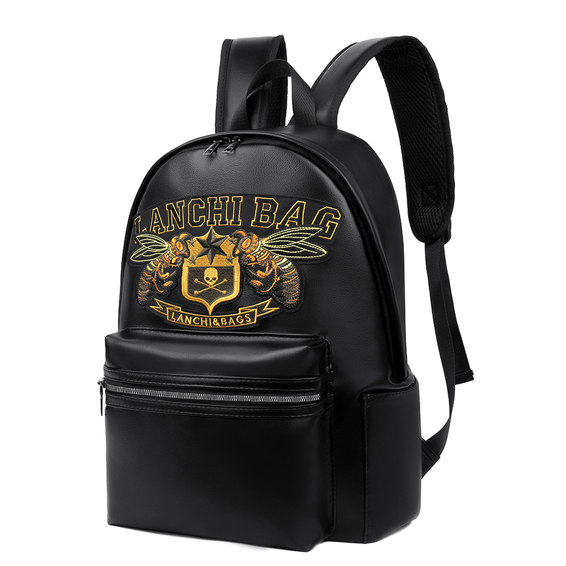 A new cross-border trendy and personalized embroidered PU backpack, a simple, casual, business, urban commuting men's computer backpack details Picture