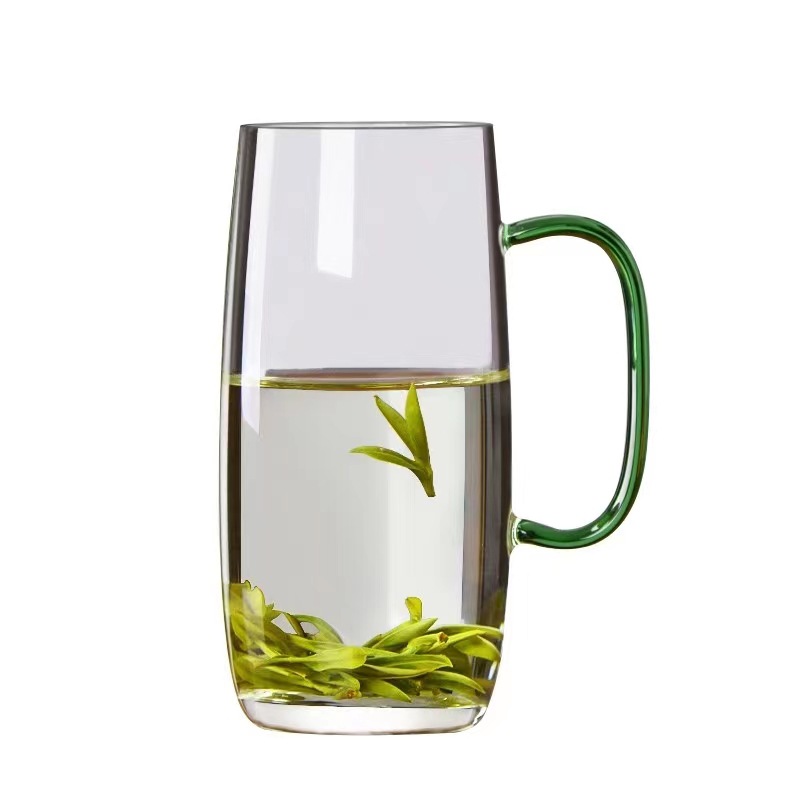 Household high borosilicate glass cups with handles, office water cups for both men and women, green tea cups, Longjing Houkui single-layer cups Item Picture