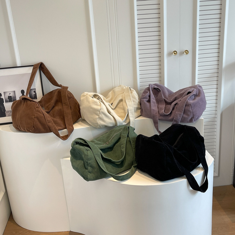 Corduroy casual women's bag 2023 New large-capacity crossbody bag, laid-back style single-shoulder bag, retro, fashionable and simple back Specification drawing