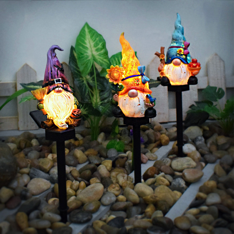 Solar-powered garden lights, cartoon resin goblins, dwarf figurines, outdoor garden decorations, cute elf ground socket lights Specification drawing