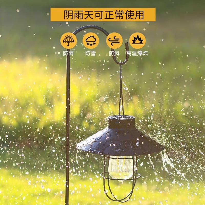 Cross-border outdoor solar ironwork hanging lamps, tungsten filament lamps, retro portable lanterns, lawn and courtyard lamps, landscape decorative lamps details Picture