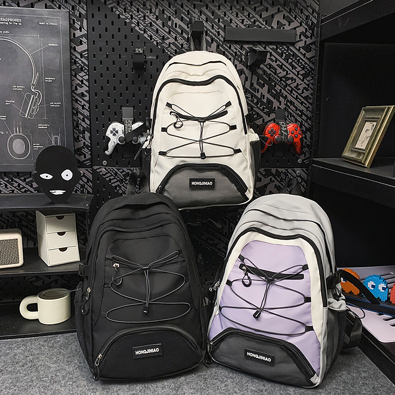 New workwear-style schoolbag, fashionable for male and female college students, large-capacity backpack for junior and senior high school students, lightweight and versatile backpack Specification drawing