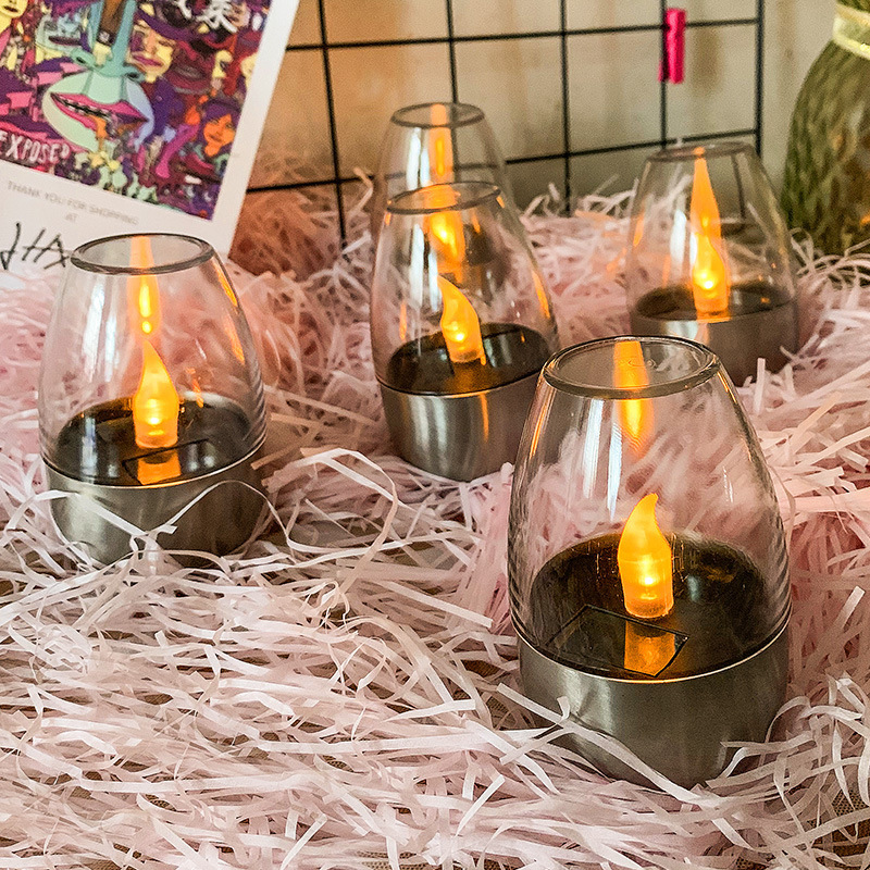 Cross-border solar lights, outdoor courtyard LED stainless steel candle lights, lawn deck decoration, Halloween night lights details Picture