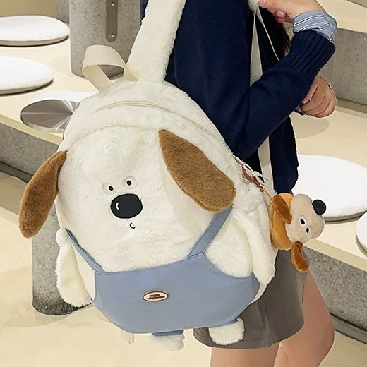 New cute plush puppy backpack for autumn and winter, a small backpack for women's Instagram outings, a Japanese-style student storage backpack details Picture