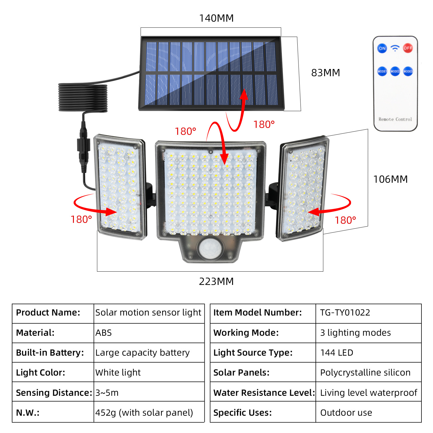 Solar outdoor lamps, human-sensing household garden lamps, new outdoor lighting solar led street lamps Specification drawing