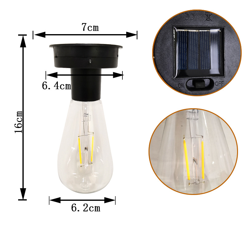 Outdoor solar tungsten filament lamp manufacturer directly supplies solar integrated Edison bulbs in various sizes and universal lamp caps full figure