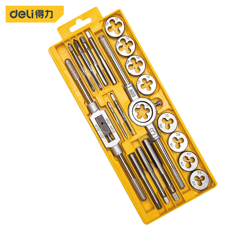 Deli DL0028 Tap and Die Combination Set, manual die, tap, tap, metal tapping tools full figure