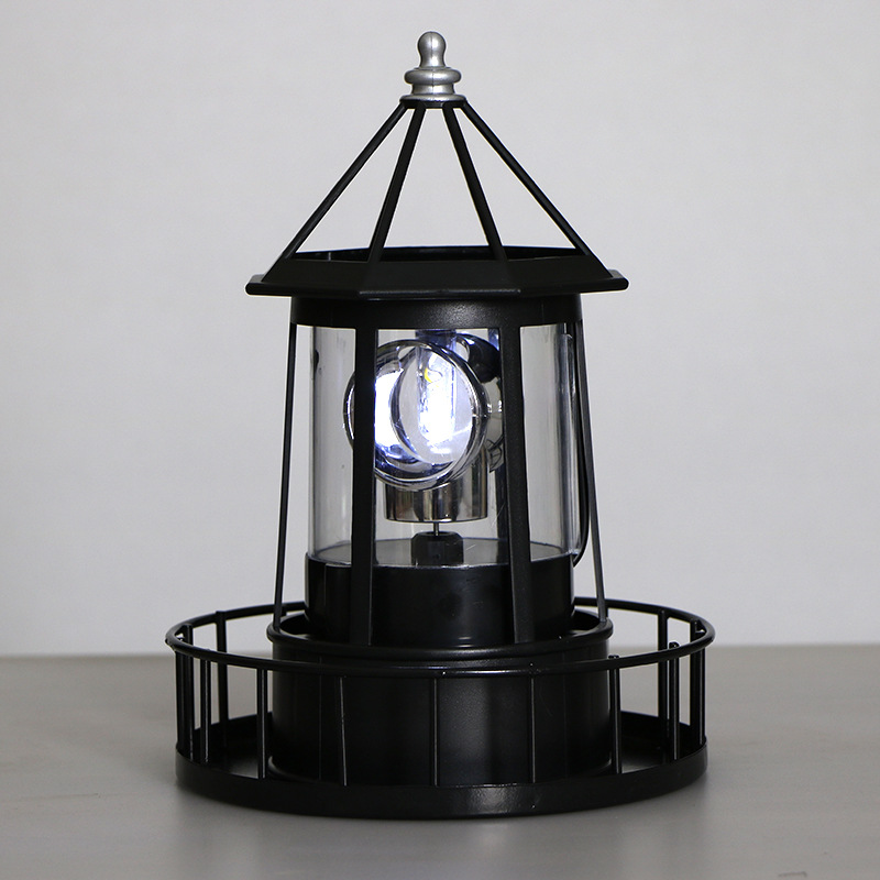Garden decoration LED solar large rotating lighthouse, resin hardware, ironwork, electronic accessories, outdoor landscape light details Picture
