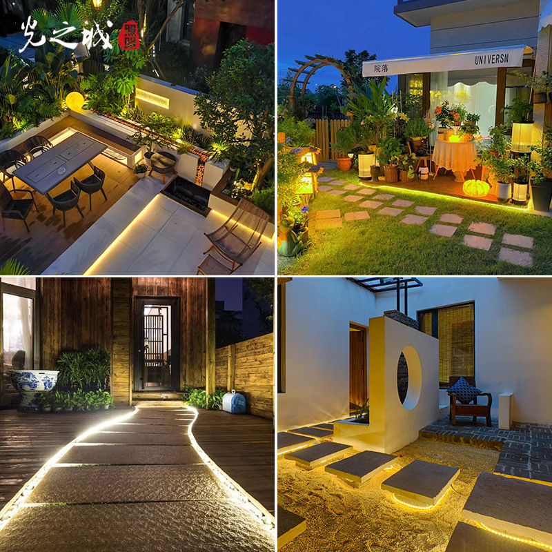 Courtyard light strips, ultra-bright outdoor waterproof solar sensor cob soft light strips, villa garden led flexible atmosphere lights Application Scenario