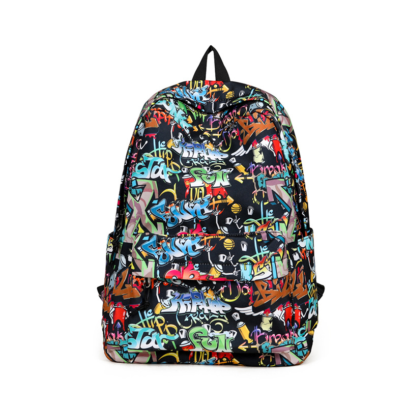 Trendy ins graffiti cartoon double-shoulder street large-capacity schoolbag, versatile computer bag, color-blocking travel backpack Item Picture