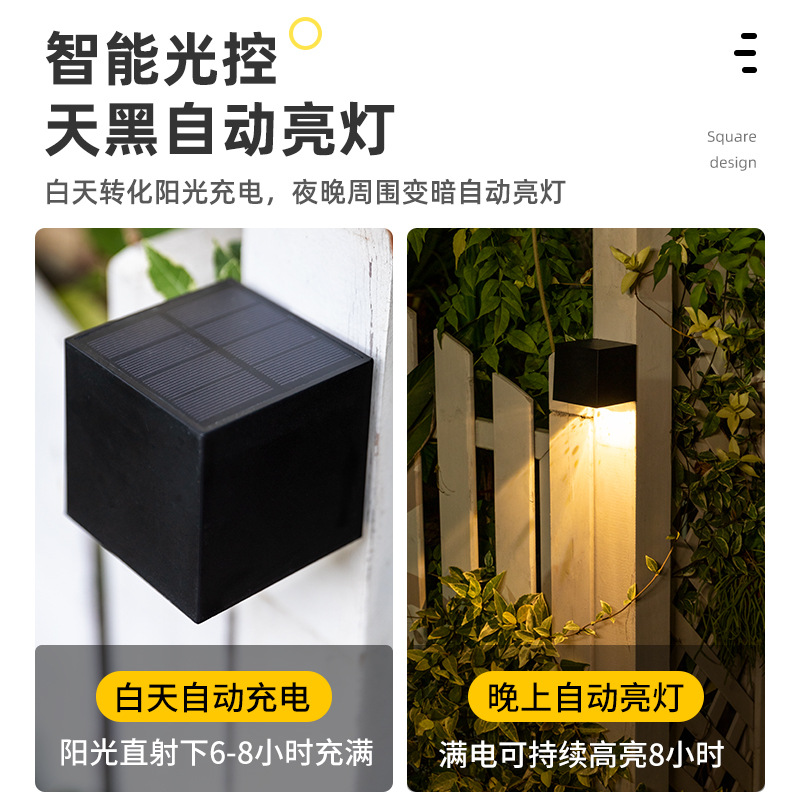 New solar-powered ambient wall lamps, outdoor courtyard and garden lighting, fence lamps, new rural household square night lights Application Scenario