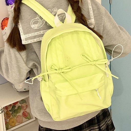 2024 Fresh and clean pleated drawstring cute bow design backpack for women's travel lightweight small backpack details Picture