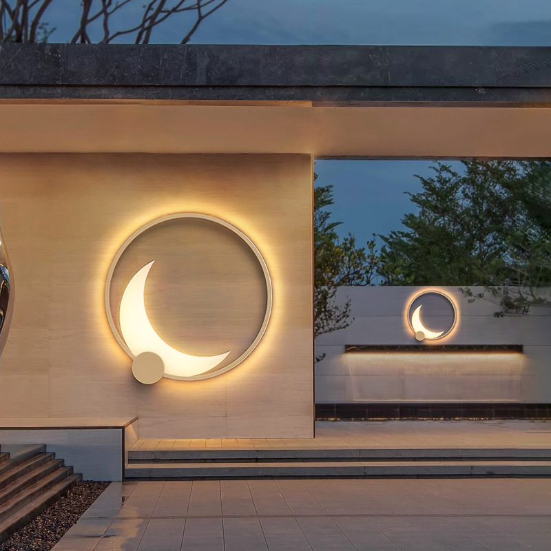 Outdoor solar wall lamps, garden courtyard lamps, villa exterior wall lamps, new Chinese-style moon lamps, balcony outdoor wall lamps full figure