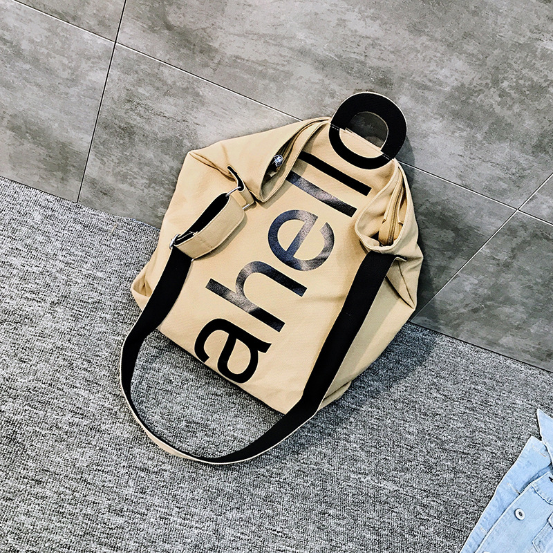 Single-shoulder large bag for women, 2025 new trendy Korean version, large-capacity canvas shopping bag, letter crossbody casual student bag details Picture