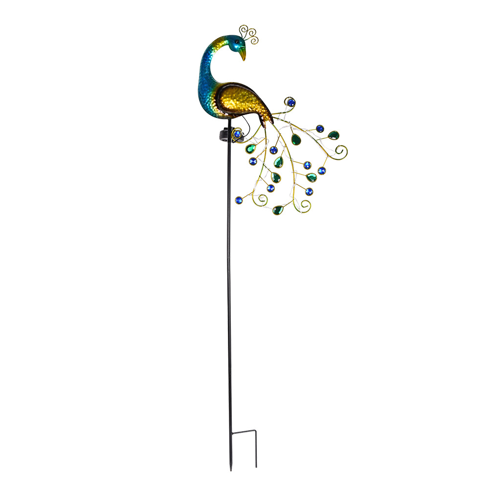 Cross-border Amazon solar lamps, peacock garden lamps, peacock handicrafts, ironwork ornaments, ground-mounted courtyard decorative lamps Item Picture