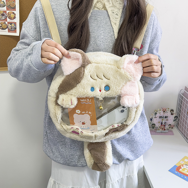 New backpack, cute cat plush backpack, large capacity, versatile for girls and students, single-shoulder crossbody bag, high appearance level full figure