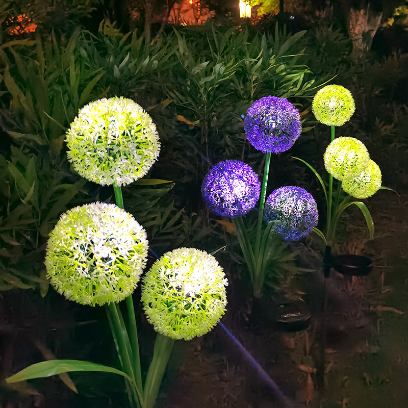 Cross-border outdoor solar flower lanterns, dandelion lamps, 3LED scallion balls, courtyard simulation flower beds, lawn insertion lights, landscape flowers full figure