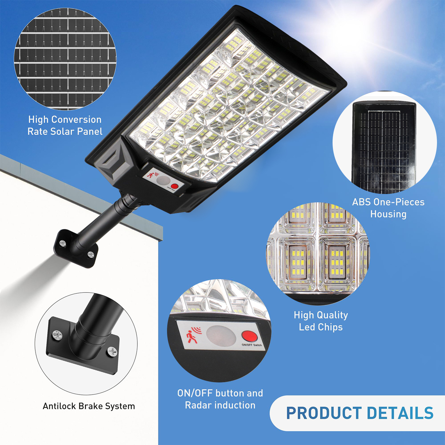 New private mold outdoor led integrated solar street lamp, three-sided light-emitting lamp, sensor garden lamp, outdoor wall lamp Specification drawing