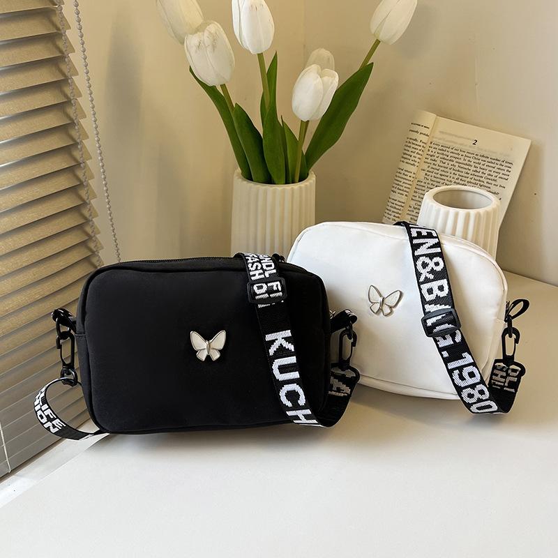 wholesale elegant butterfly simple small bag women's nylon cloth wide shoulder strap underarm bag casual shoulder solid color crossbody bag full figure
