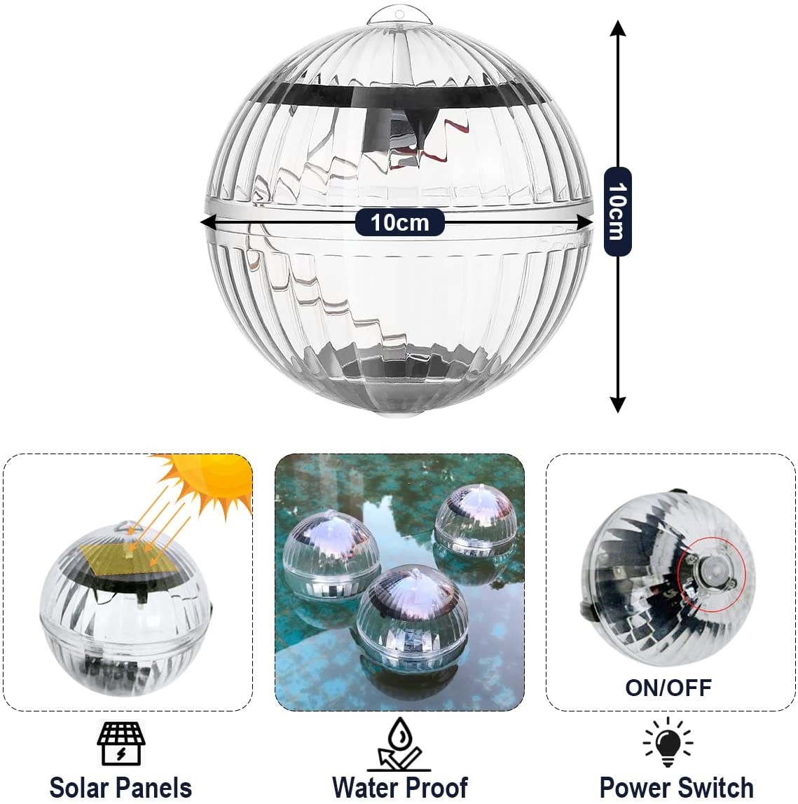 Solar floating swimming pool light, LED color-changing waterproof pond light, water float light, water pond hot spring fountain, diving light Item Picture