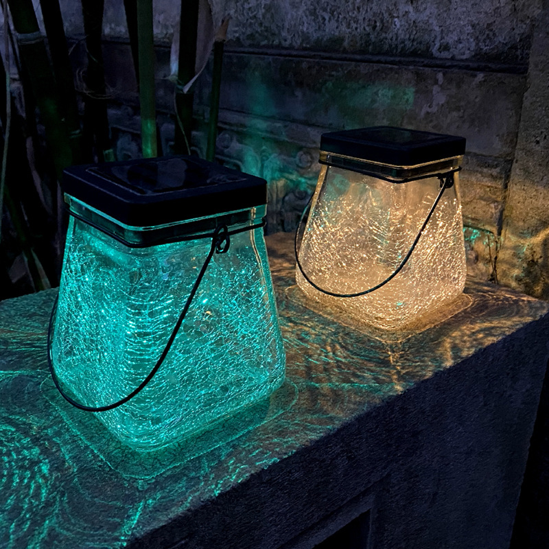 Solar crack hanging lamp, outdoor garden and courtyard lamp, solar square glass table lamp Application Scenario