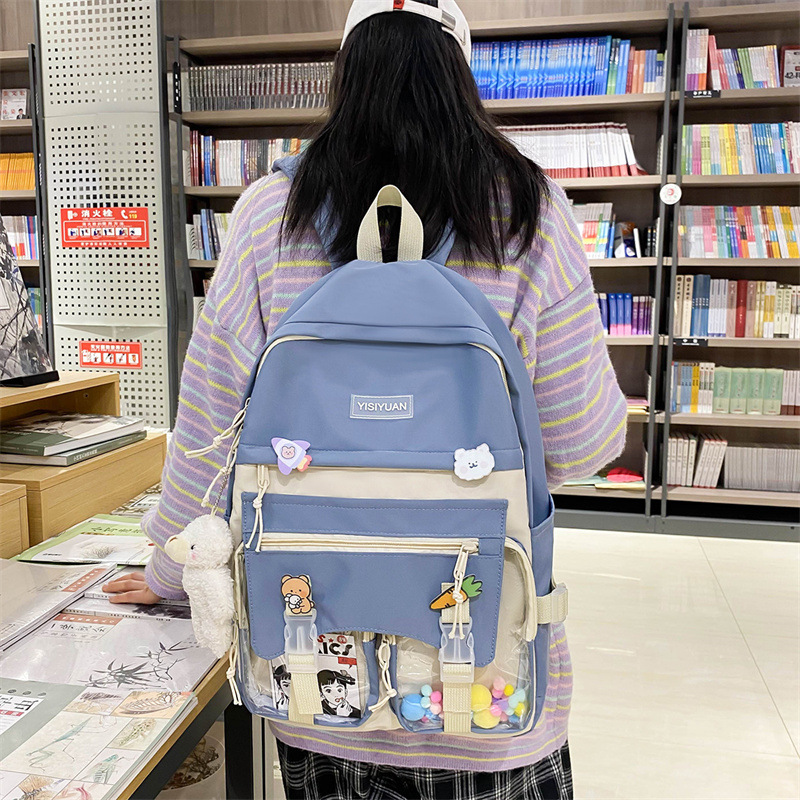 A new, fresh and simple school-style backpack with a large capacity, a Harajuku girl's casual bag, and a student Korean version backpack full figure