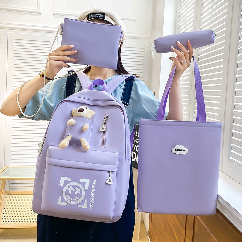 New cross-border backpack set of four pieces, high appearance level, primary school bag for girls, fashionable and simple, junior high school homework bag full figure