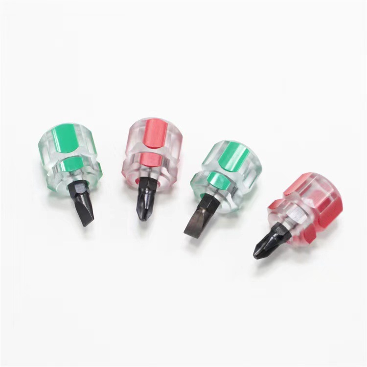 Radish head cross-head screwdriver, small screwdriver with magnetic replaceable head, mini rubber-coated dual-purpose short handle details Picture