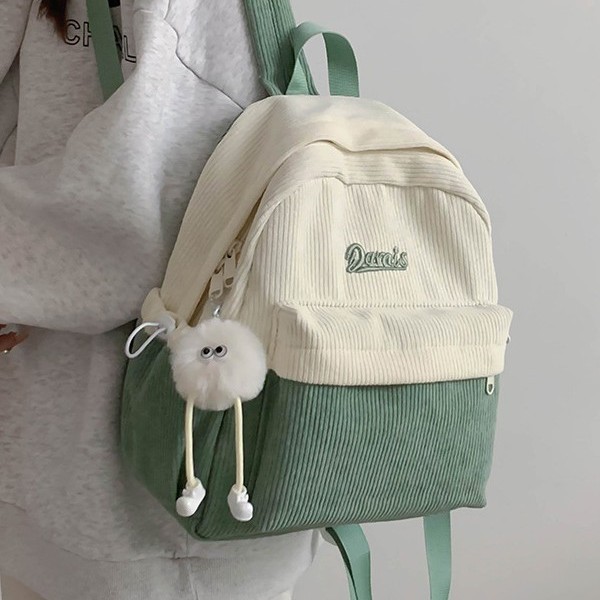 New corduroy small schoolbags for autumn and winter, simple student backpacks, trendy color-blocking cute small backpacks, casual backpacks Specification drawing