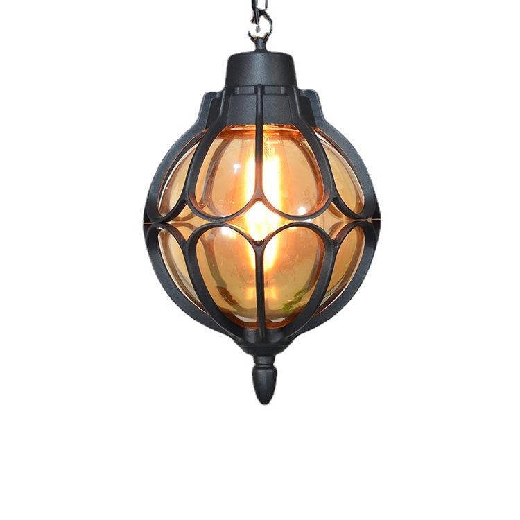 Round ball anti-rust chandelier, retro outdoor rainproof courtyard lamp, grape trellis corridor lamp, balcony villa courtyard lamp Item Picture