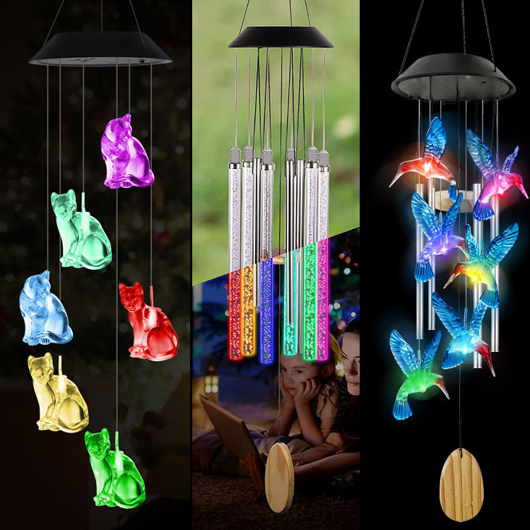 Solar wind chime light, LED seven-color gradient hummingbird butterfly, eva ball, courtyard Christmas gift, outdoor decoration full figure