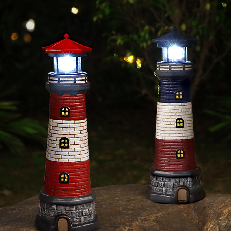 European and American style outdoor garden waterproof solar resin lighthouse ornaments, garden lights, landscape lights, floodlights and spotlights full figure