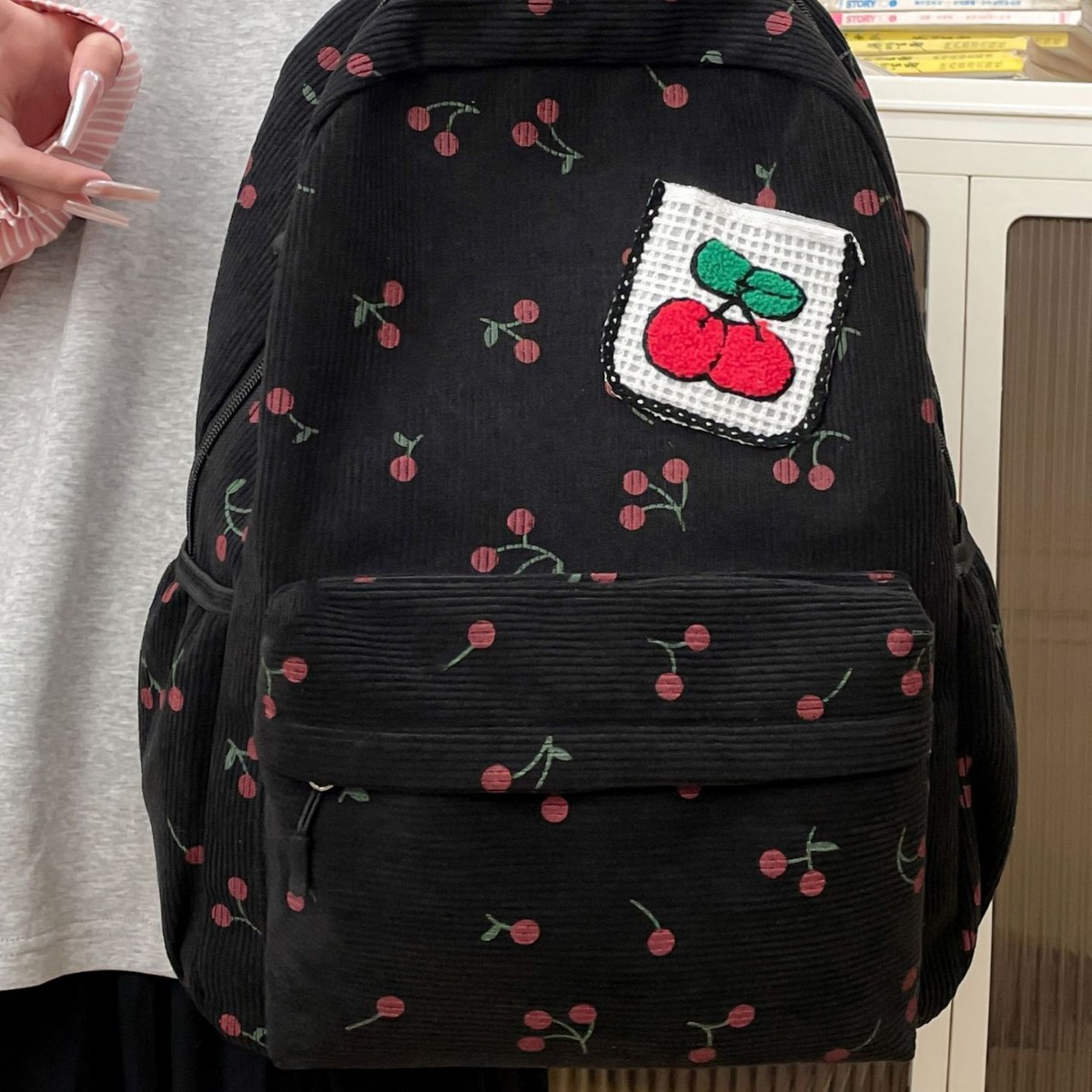 Fashionable new schoolbag for girls, fresh and artistic student backpack, cherry blossom and college style backpack Specification drawing