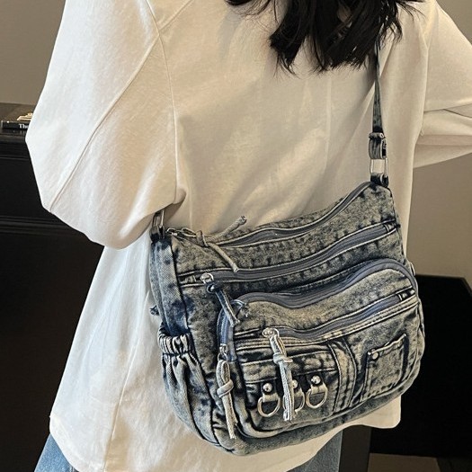 2025 Summer New crossbody bag, mom's single-shoulder bag, washable denim women's bag, large capacity and versatile women's bag full figure