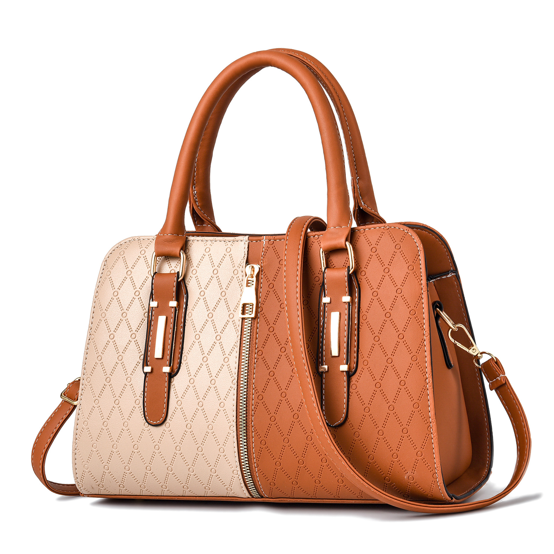 The 2022 new fashionable color-blocked women's handbag for cross-border trade, a trend of large-capacity single-shoulder crossbody bags from Europe and America Item Picture