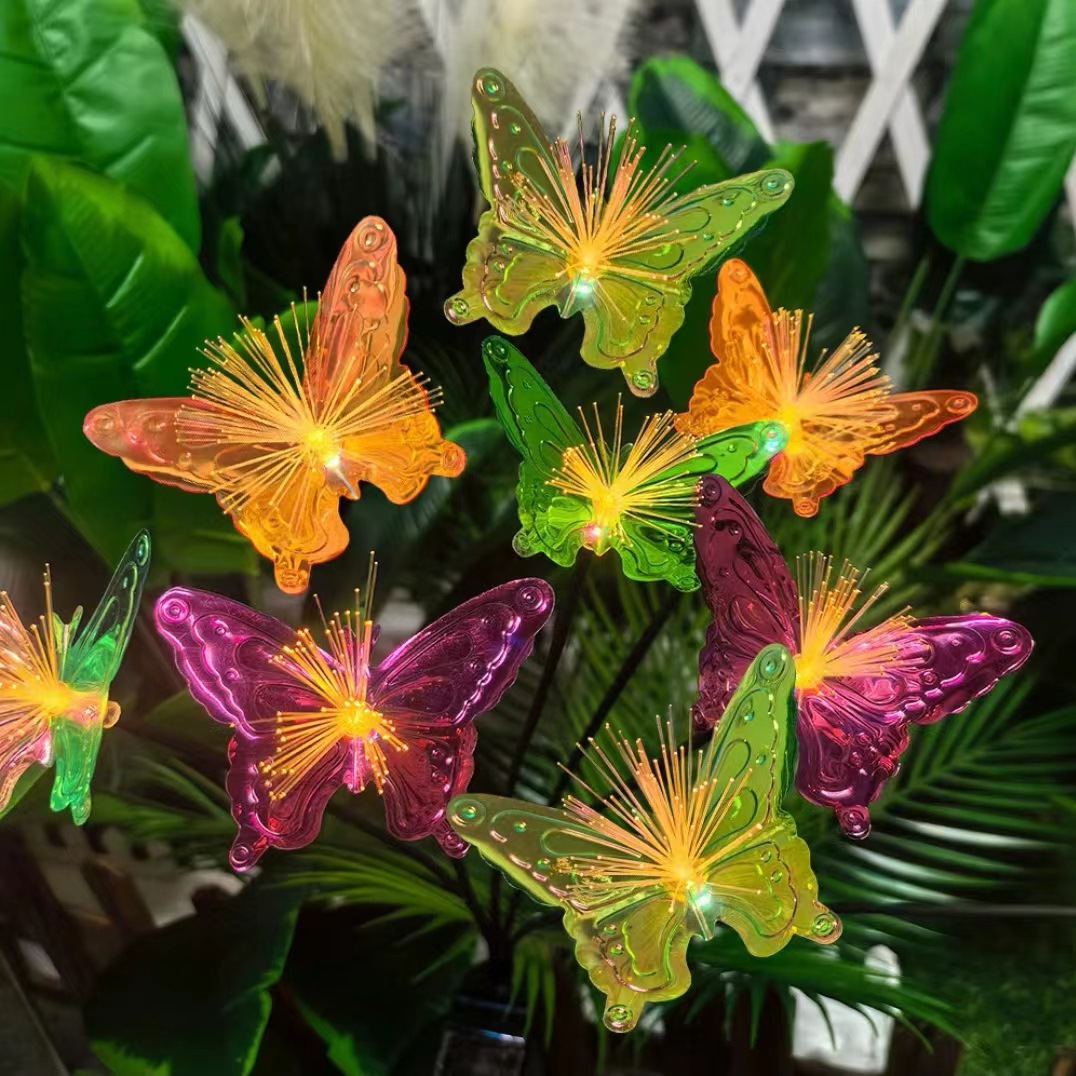 New solar fiber laser butterfly ground insert light, courtyard garden decorative light, lawn outdoor camping LED light full figure