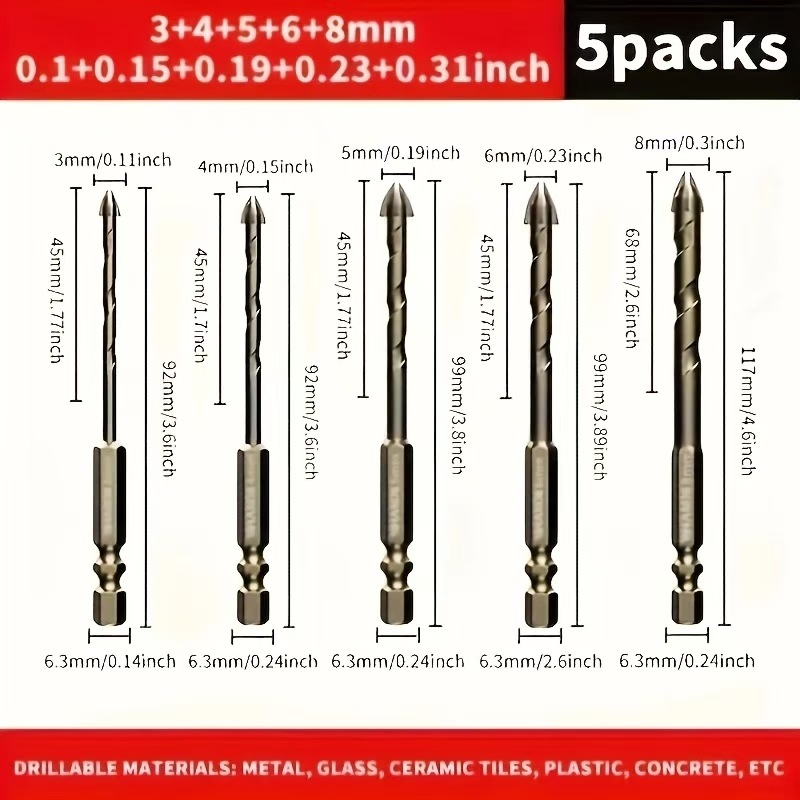 Cross-border four-edge cross tungsten steel drill bit, anti-slip hexagonal handle drilling drill, household multi-functional ceramic glass electric hammer head undefined