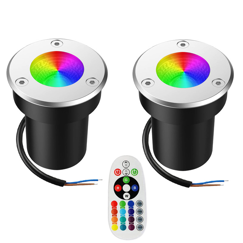 Cross-border low-voltage 12V outdoor RGBW floor light, courtyard landscape buried light, RF remote control garden ground deck well light Item Picture