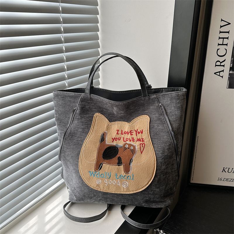 Cross-border cute cookie cat Tote bag for women, new autumn and winter collection, large-capacity casual bag, multi-purpose single-shoulder crossbody bag full figure