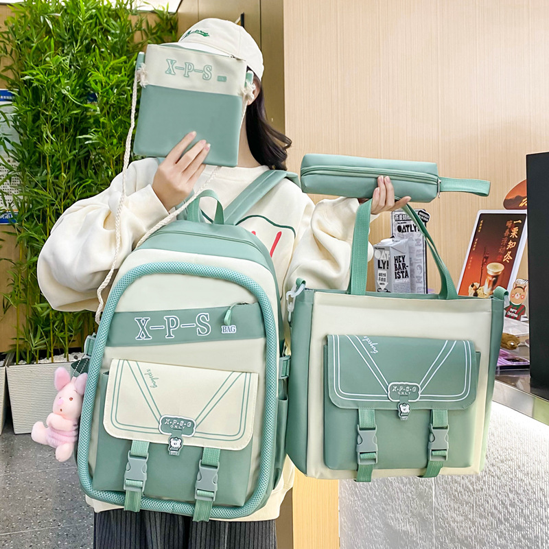 A four-piece set of Korean-style backpack for primary and secondary school students with a high level of appearance and versatility, cute and sweet, large-capacity schoolbag trend Specification drawing